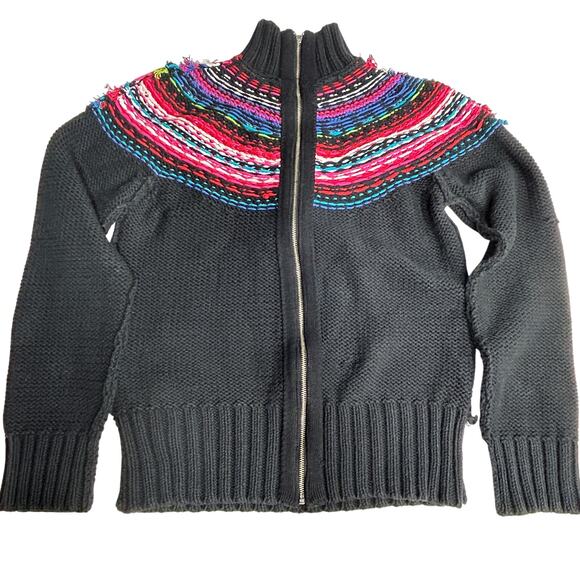 Vtg Tommy Hilfiger Womens M Fair Isle Sweater Cardigan Black Full Zip Cotton Bln - Picture 14 of 16